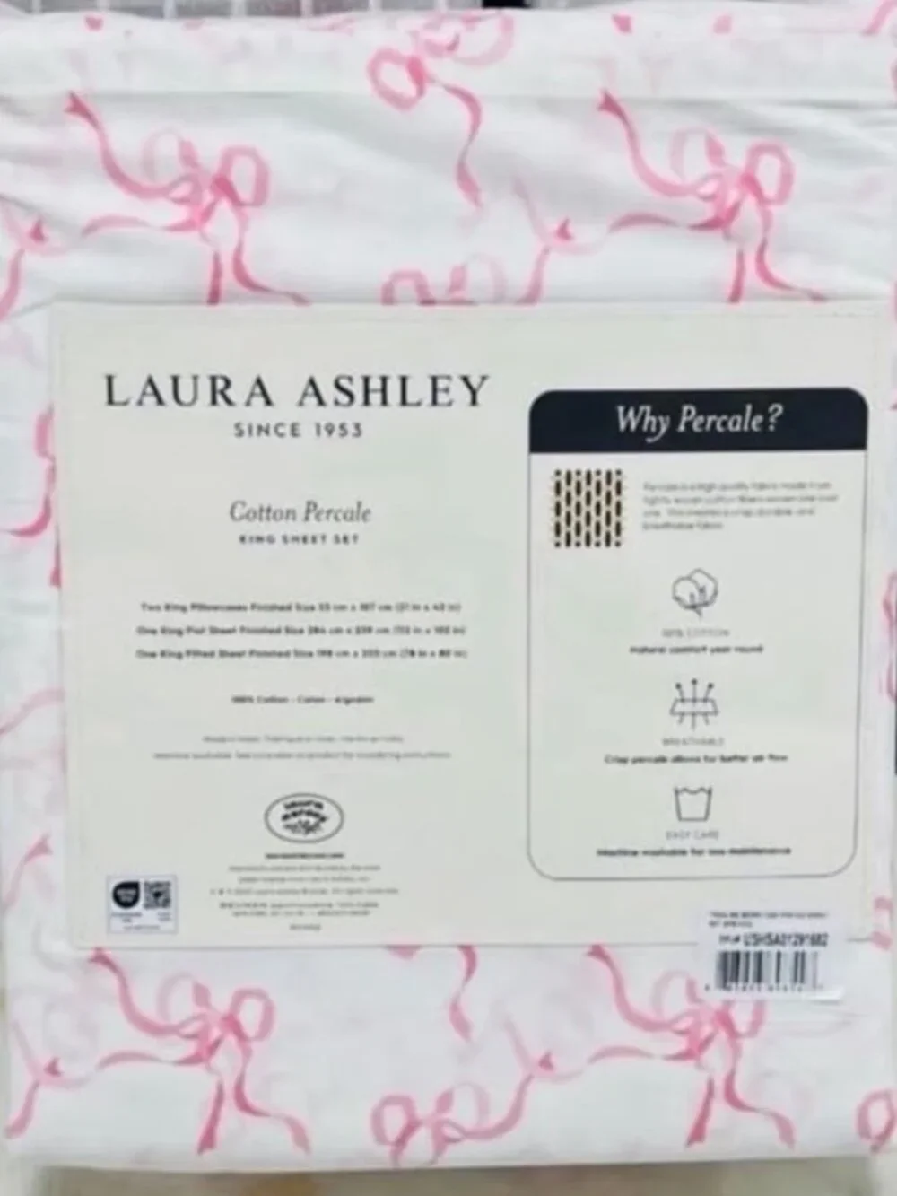 Laura Ashley Pink Trailing Bows King Size Cotton Sheet Set crisp cotton percale